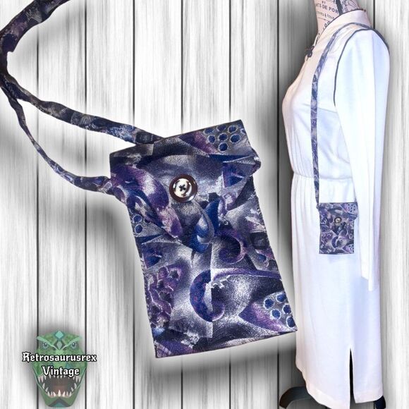 VINTAGE mens retro tie crossbody bag, upcycled repurposed shoulder purse - Picture 1 of 11